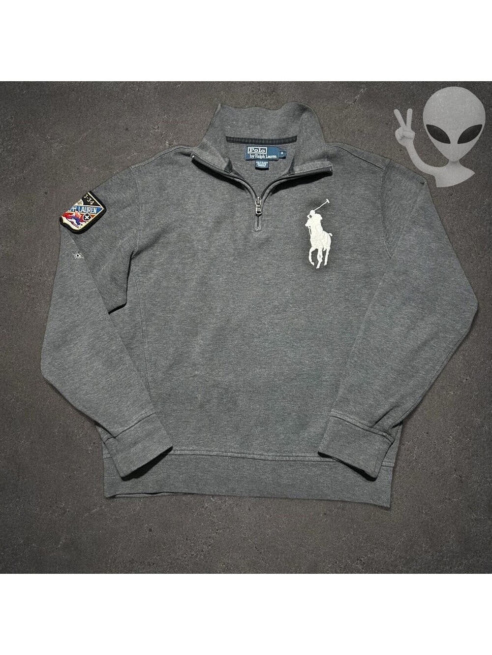 Polo Ralph Lauren Quarter-Zip Sweater Men's S Gray Big Pony Ski Patch Vintage